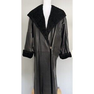 Vintage Laura Winston Leather Trench Coat Womens Small Faux Fur Collar/Trim EUC